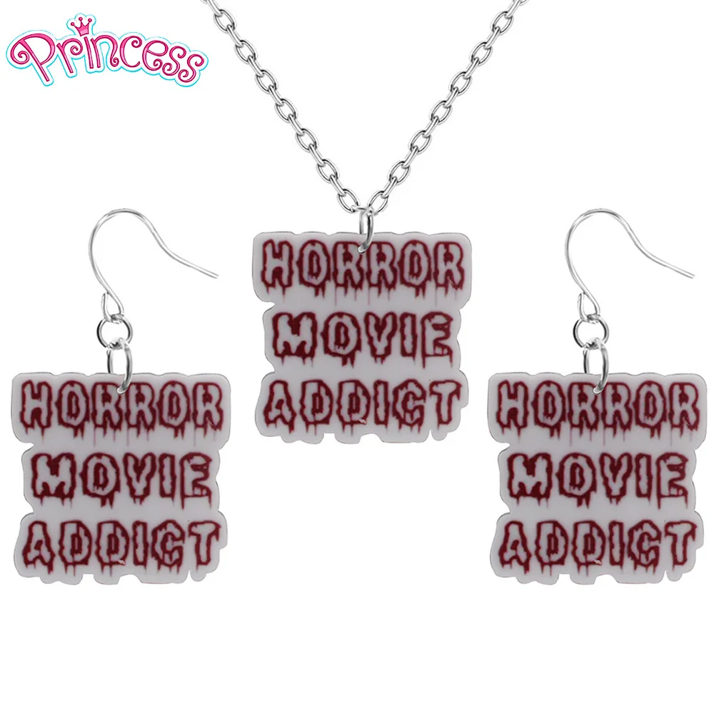 

2019 New Fashion Girls Kids Gift Jewelry Horror Movie Addict Earring Pendant Short Chain Necklace Xmas Gift Wholesale KS112