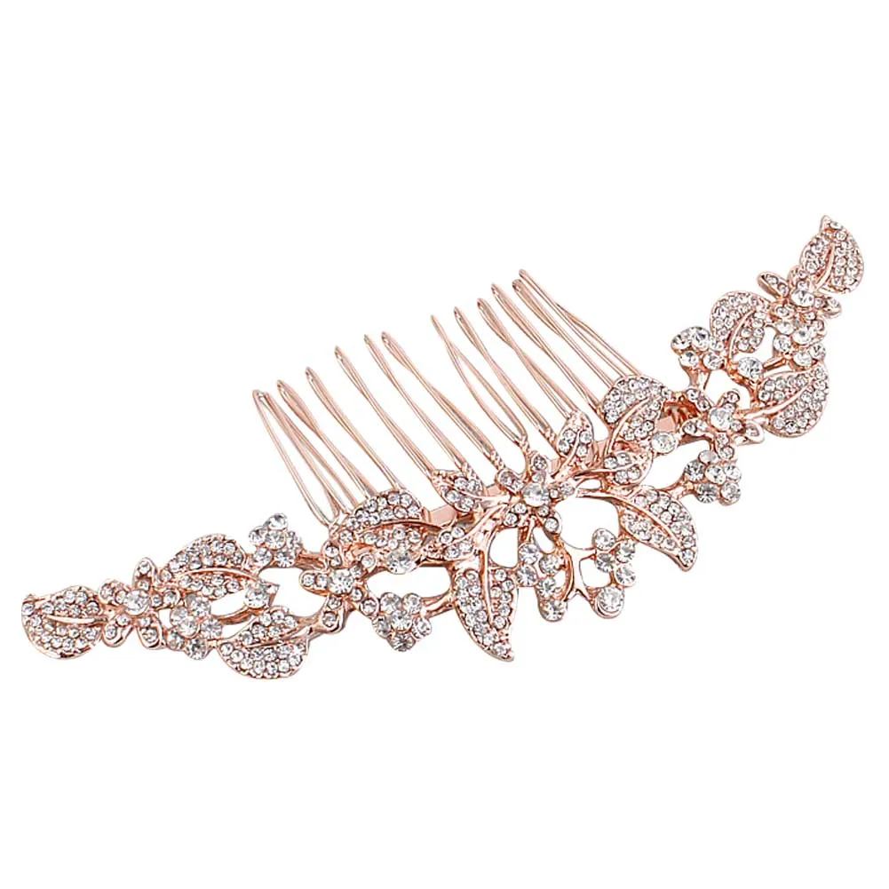 1PC Stylish Bride Girl Leaf Design Hair Comb Rhinestone Wedding Bridal