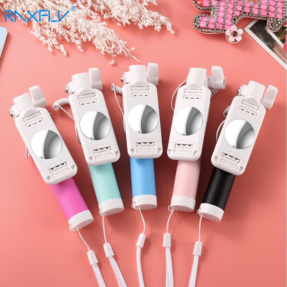 

RAXFLY Universal Foldable Selfie Stick For iPhone 6 6S Plus Hand Tripod Mirror Mini Wired Selfie Stick For Samsung Xiaomi Huawei
