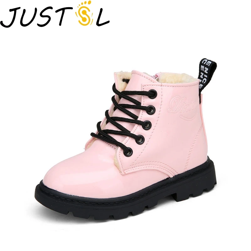 

JUSTSL Autumn Winter Martin Boots Children Short Boots Kids Leather Fashion Shoes Student Cotton Shoes For Boys Girls