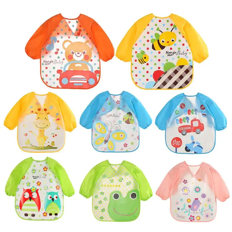 Cute Cartoon animals font b Baby b font Bibs Long Sleeve Apron Smock Soft font b