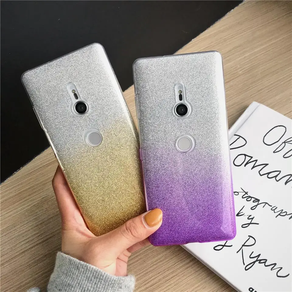 Glitter Gradient Silicone Case For Sony XZ3 XZ XZ1 XZ2 XZ4 Compact Z5 Cover Soft Xperia X XA XA1 XA2 XA3 Ultra |