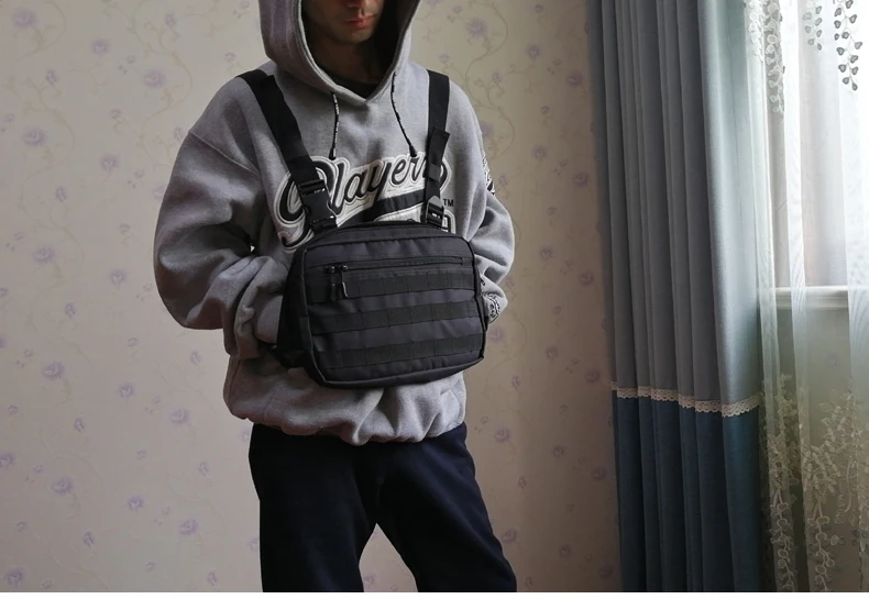 Для Мужчин's боевой разгрузочный жилет черный мужчин груди мешок хип хоп Уличная Регулируемая Функциональная сумка сумки на пояс Оксфорд