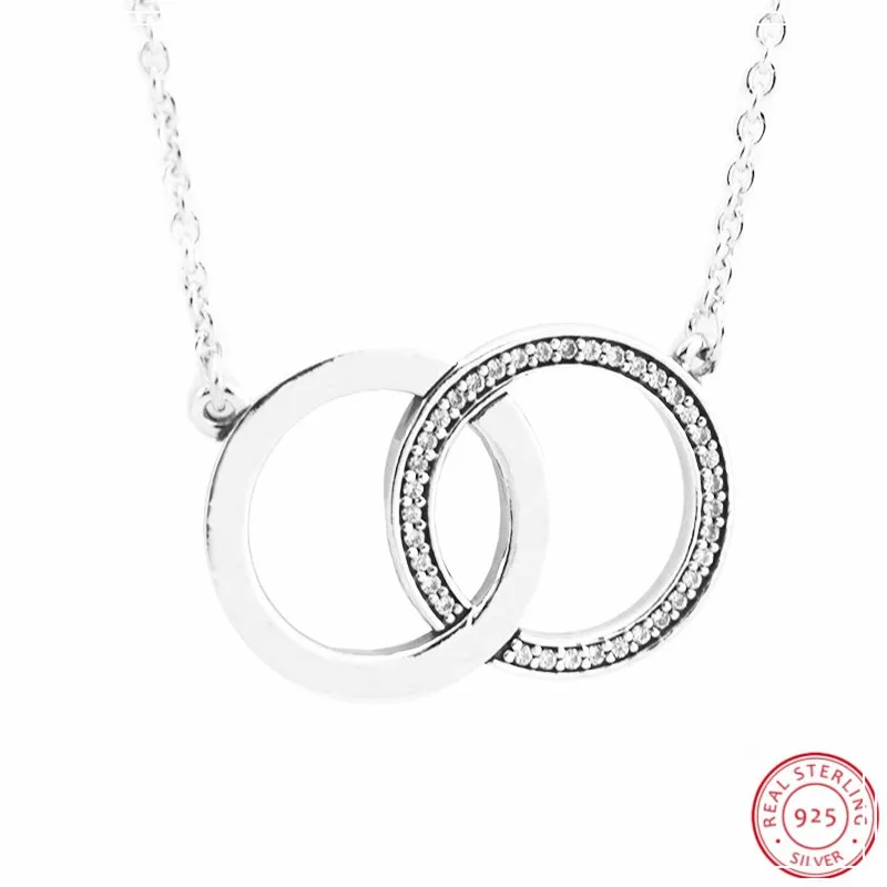 

Interlocking Circles 45cm Long Necklace Adjustable to 42cm & 38cm in silver 925 Jewelry with Classic LOGO & Sparkling CZ FLN039