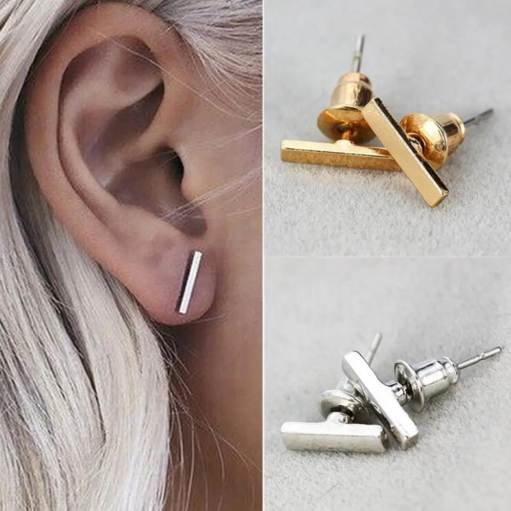 

T Bar Simple Push-back Stud Fashion Geometric Rectangle Earring For Women Gold Silver Punk Minimalism Stud Jewelry Party Gift