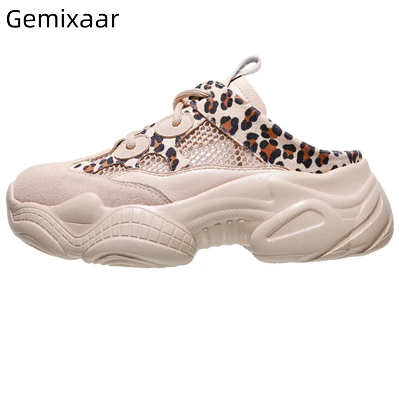 

Leopard Pattern Casual Shoes Women Round Toe 5cm Flats Beach Shoes Cross Lace Up Footwear Comfy Air Mesh Leopard Shoes Woman 40
