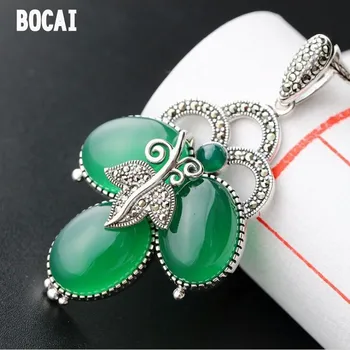 

Inlaid natural chalcedony Thai silver pendant 925 sterling silver retro pendant