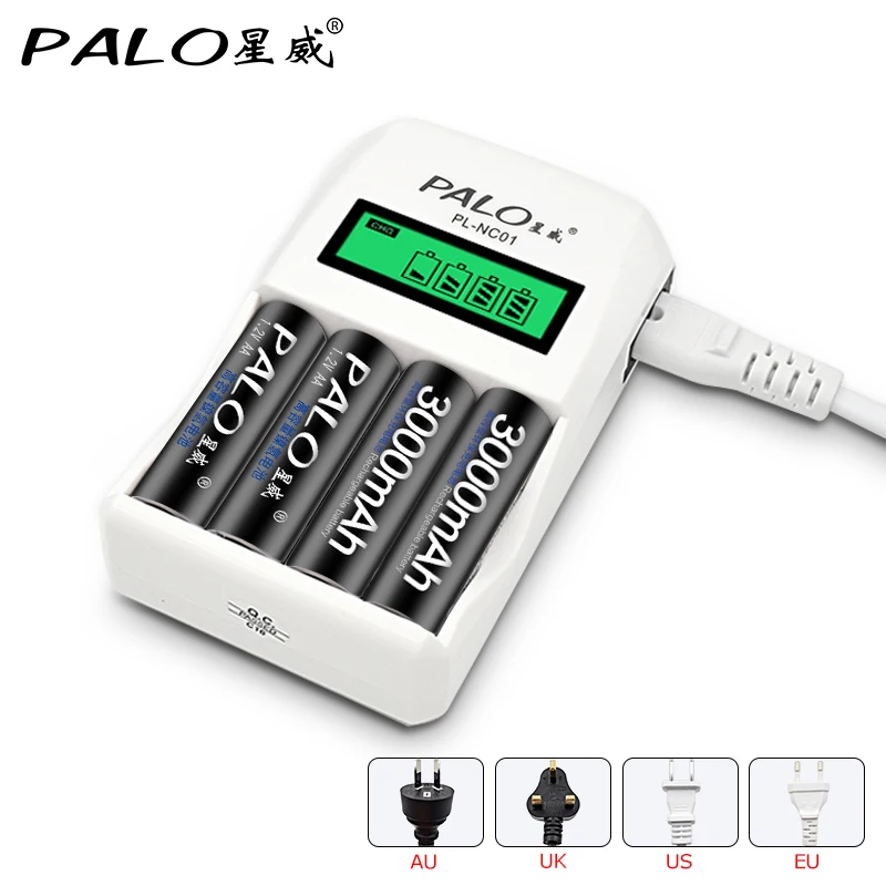 

LCD Display 4 Slots Smart Intelligent Battery Charger For AA / AAA NiCd NiMh Rechargeable Batteries