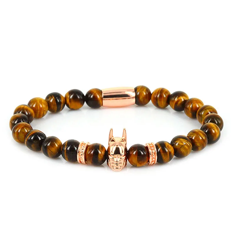 Tiger Eye Stone Beaded Rose font b Gold b font Batman font b Bracelet b font