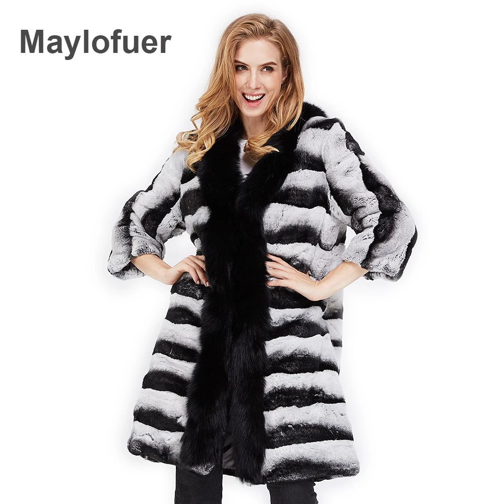Женское длинное пальто Maylofuer зимнее из натурального Лисьего меха с воротником