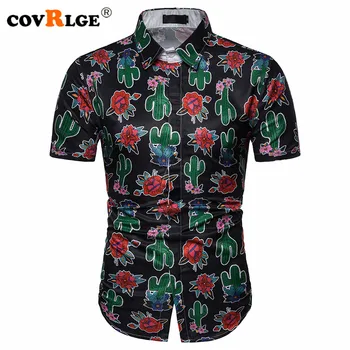 

Covrlge Men's Summer Polyester 3D Color Print Shirts Turn-down Collar Short-sleeved Single Breasted Shirts Beach Shirts MCS082