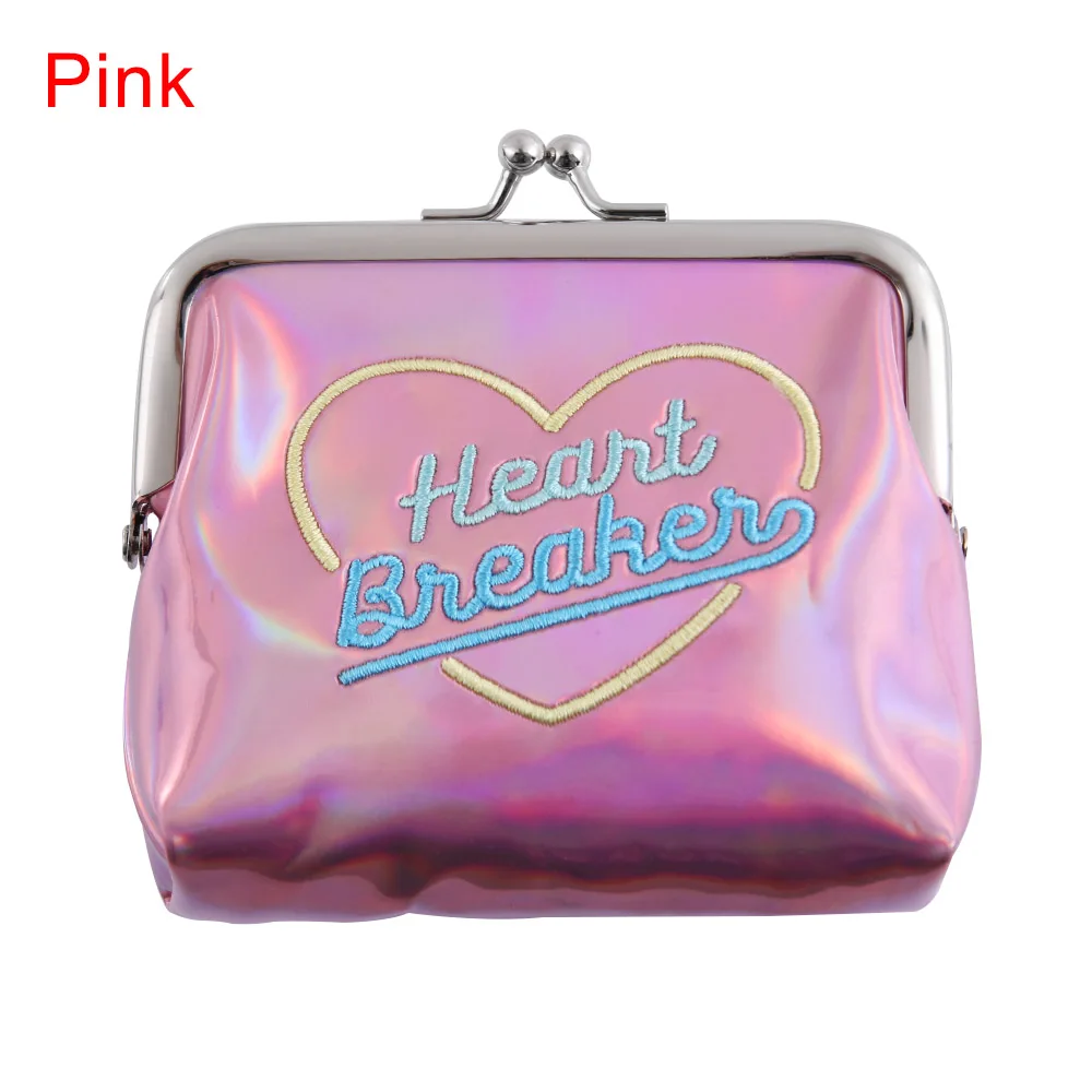 pink Модный женский кошелек с голограммой, металлический кошелек для монет, держатель для карт, лазерная молния, открытая сумка, 4 цвета - Цвет: pink