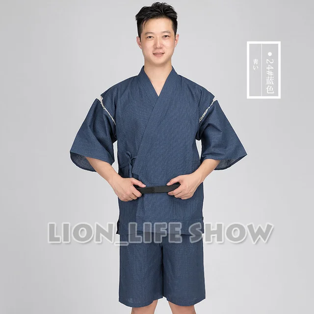 Japanese Summer Men Jinbei Kimono Short Sleeve Pants Sleepwear Pajama Loungewear