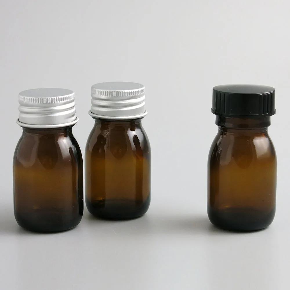

12 x 30ml Cosmetic Containers Liquid Lotion Brown Glass Bottles with Silver Aluminum Screw Cover Lid Cap Syrup Bottles Portable