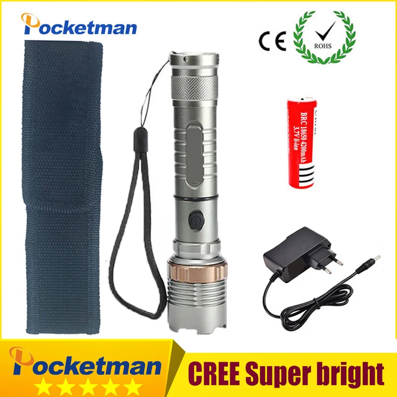 

2018 3800LM Led Flashlight 5-modes lampe torche lantern linternas XM-T6 Led Torch With 18650 Battery and charger z50
