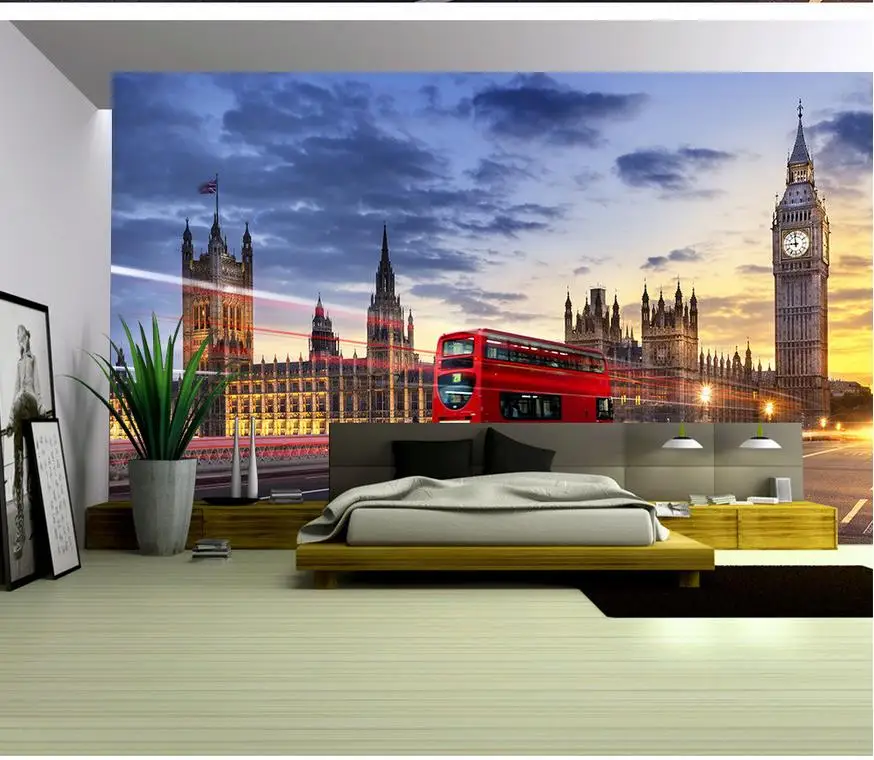 

Custom 3d mural wallpaper London Bridge red bus TV backdrop bedroom photo wall paper 3d