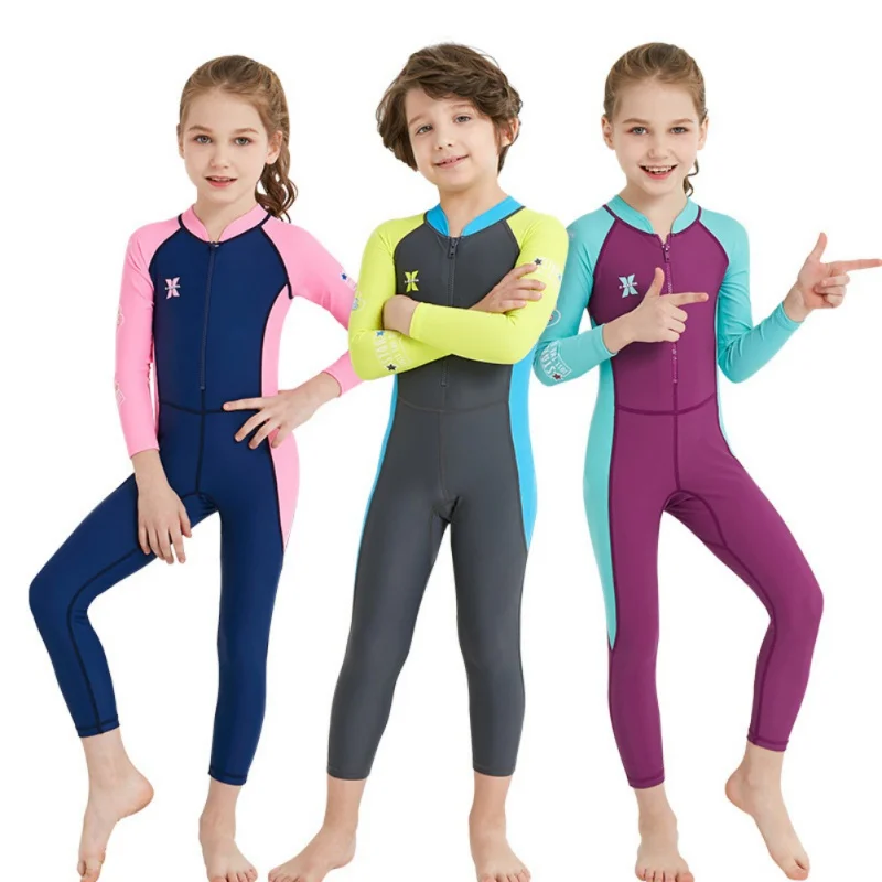 Детский костюм для серфинга дайвинга, Сноркелинга, плавания, защиты, купальный костюм, теплый цельный костюм с длинными рукавами и УФ-защитой для дайвинга - Цвет: rose red