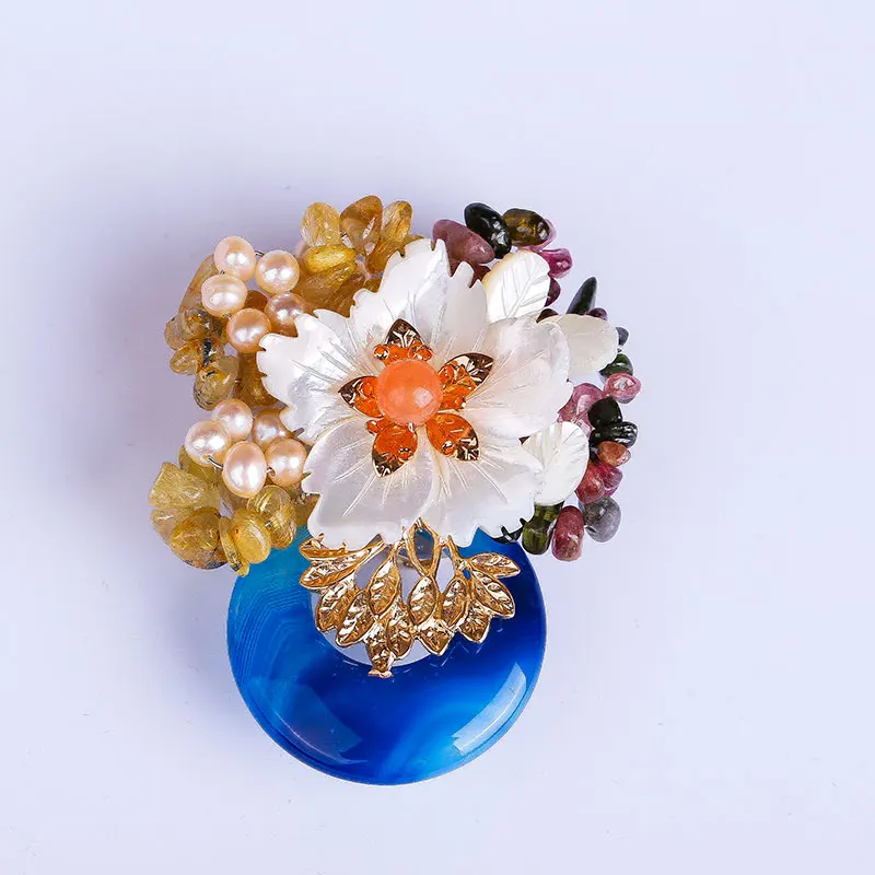 

Original handmade natural queen shell natural freshwater pearl broach women rhinestone corsage pin pendant dual use genuine