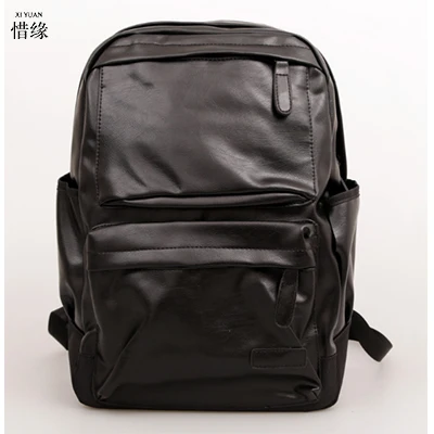 

2017 Men Backpack PU Leather Men's Shoulder Bags Fashion Male Business Casual for School Boy Vintage Black Backpack Men