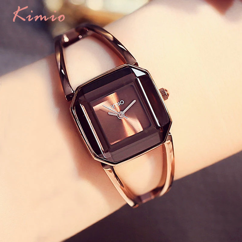 KIMIO Square Fashion Skeleton Bracelet Rose Gold Watches 2017 Luxury...