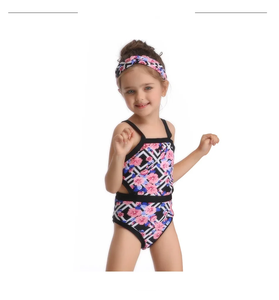 Бикини, детский цельный костюм для девочек, купальный костюм, цветочный клетчатый принт, милая обновленная регулируемая пляжная одежда, купальник для спа, S91428X