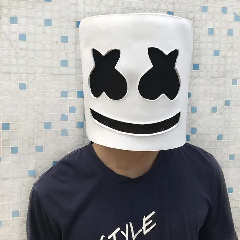 DJ Marshmello белая маска для хеллоуина и карнавала косплей шлем костюм аксессуары Полный голова Латекс Опора BF021