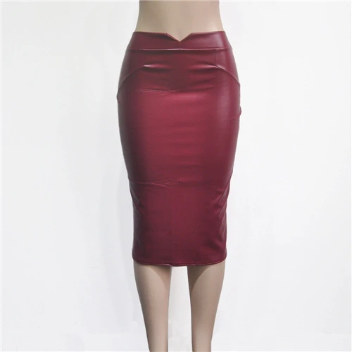 Женская юбка из искусственной кожи, модные женские юбки с высокой талией, винтажные облегающие Женские Облегающие юбки, Зимняя юбка-карандаш, уличная - Color: As photo shows
