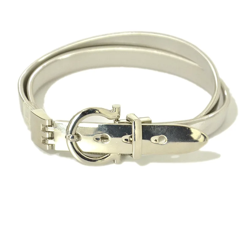 

Metal Spring Elastic Waist Belts Matte Pin Buckle Chain Thin Belt