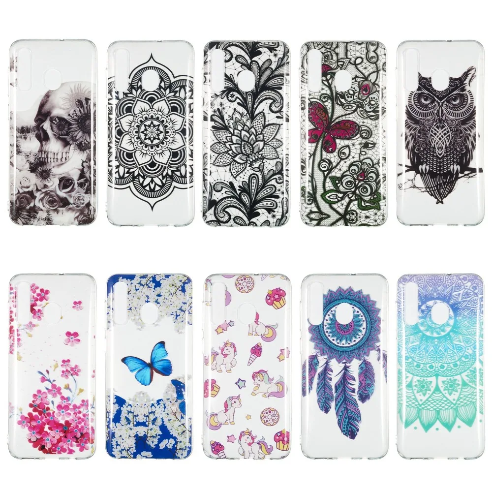 

High Quality fashion Soft Silicone TPU phone case For Samsung Galaxy A20 A30 A40 A50 A70 tui conque with feather owl flower