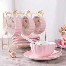 Британский стиль высококачественный костяной фарфор кофейная чашка пасторальный послеобеденный чай керамический чай черная чайная чашка блюдо ложка чашка с изображение тыквы розовый Roma