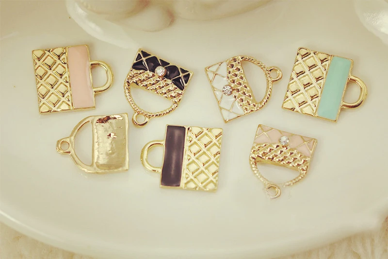10pcs/lot Handbag floating Enamel Charms Alloy Pendant fit for necklaces bracelets DIY Female ...