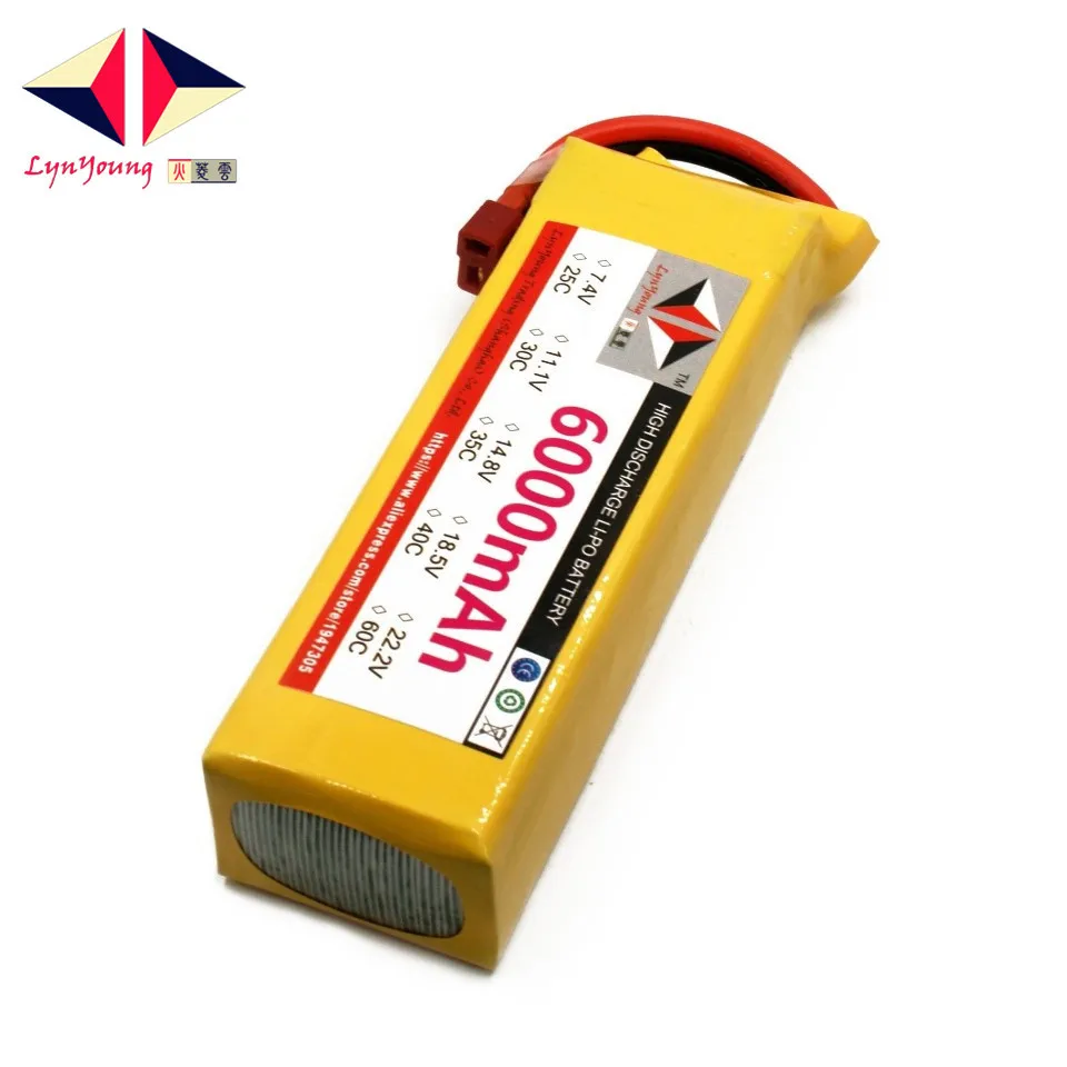 

LYNYOUNG 4S Lipo Battery 14.8V 6000mah 40C Max 80C for RC Helicopter quadcopter car truck drone