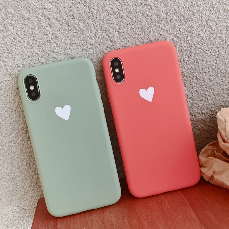 

Cute Soft Phone Case For iphone 6 6S 7 8 Plus X XS Max XR Cases Simple White Love Heart Pattern Silicone TPU Back Cover