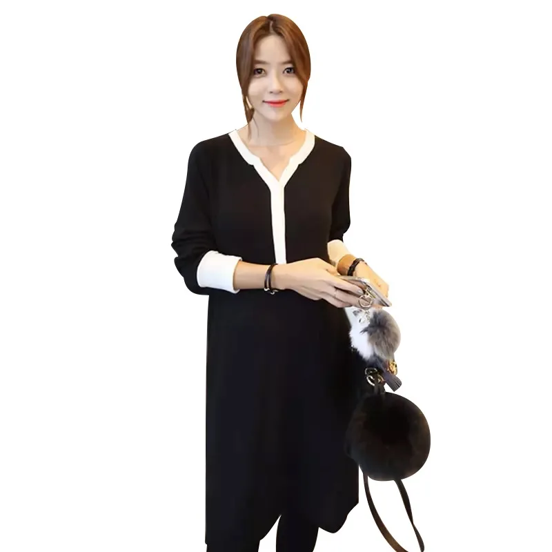 

2018 Fashion Autumn/winter Pregnancy Clothes Dress Deep V Neck Long Sleeve Maternity Dresses for Plus Size Women