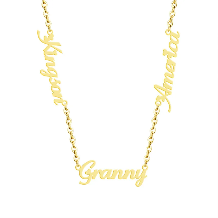 

2019 Rose Gold Custom Three Names Necklace Pendant Silver Multiple Name Chokers Necklace Personalized Women Men Jewelry BFF Gift
