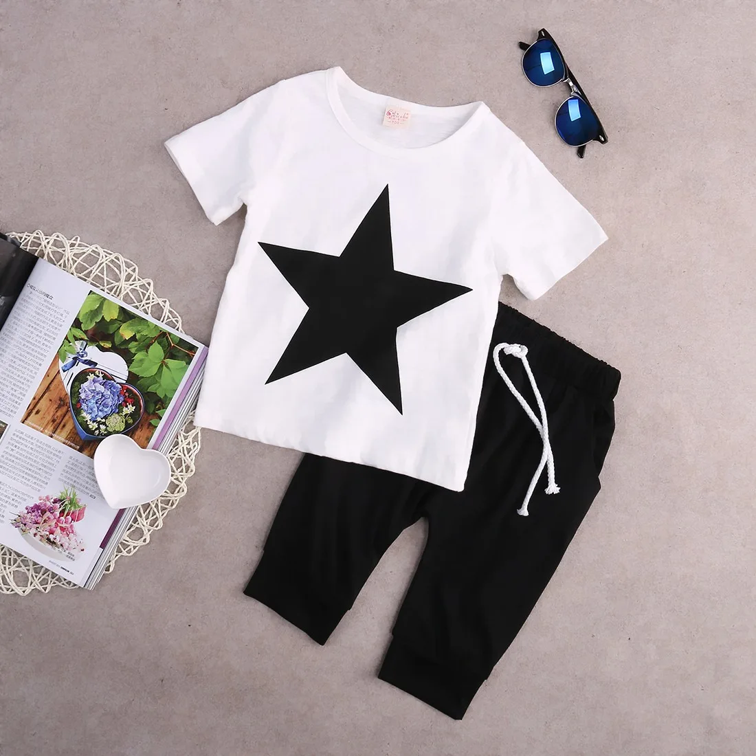 Emmaaby/Новинка г.; футболка со звездой для маленьких мальчиков; Топ; штаны-шаровары; комплект из 2 предметов; одежда