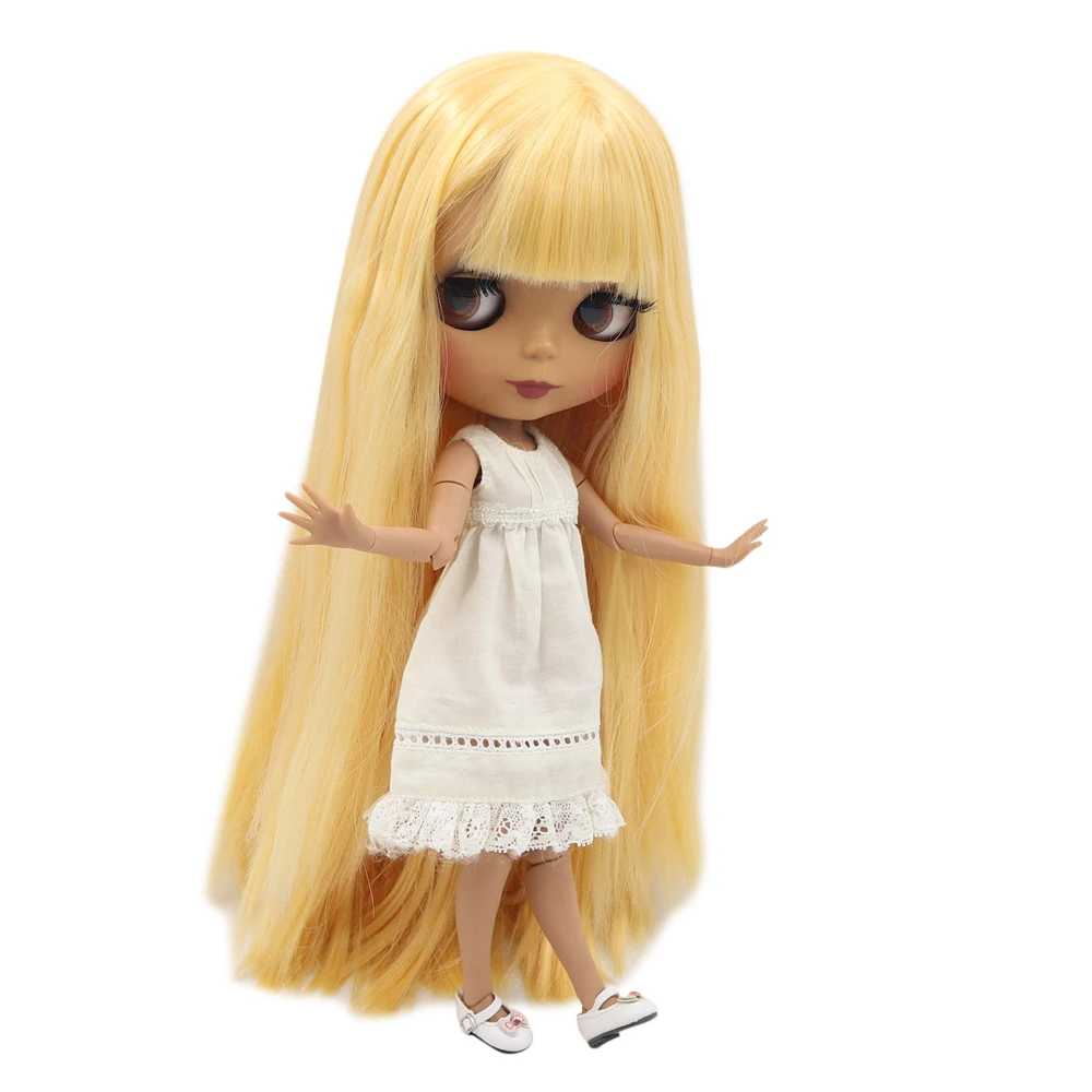 ICY DBS Blyth 1/6 bjd dolls with dark skin yellow long straight hair and matte face nude joint body BL0658