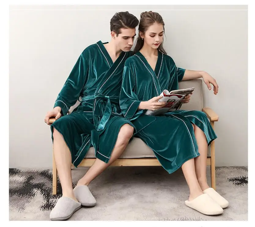 Унисекс зимний бархатный халат женский сексуальный свободный пояс пижама с длинным рукавом сплошной цвет женский халат толстые халаты Ma5029