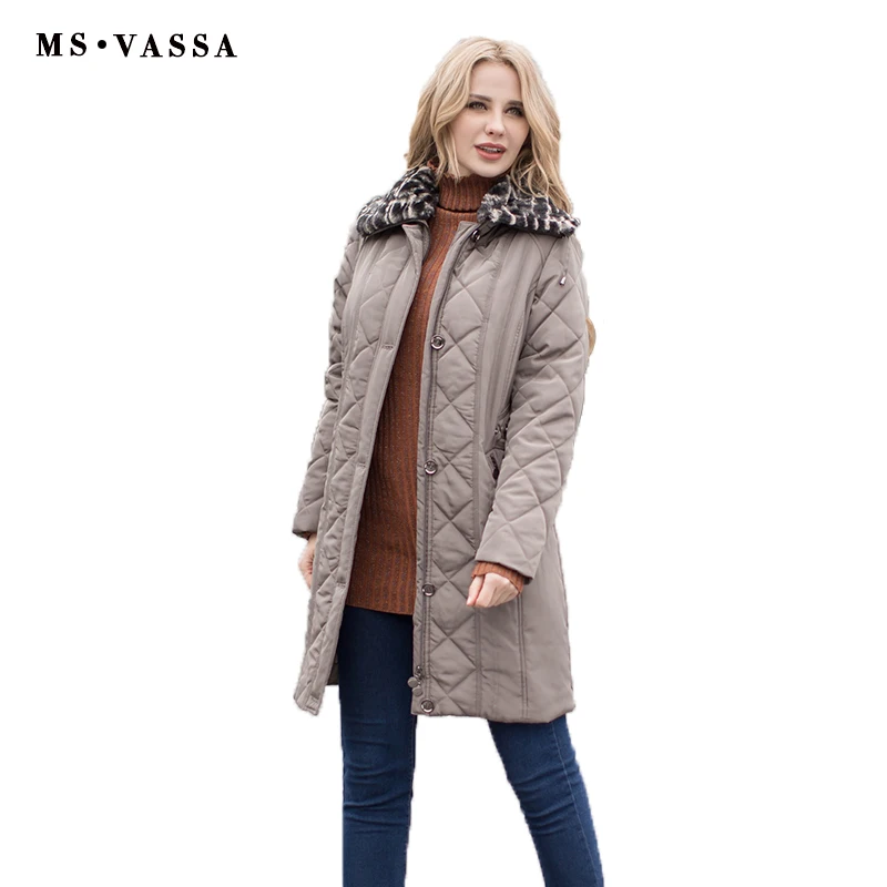 MS VASSA Ladies Coats quilted New Autumn Winter Women Parkas plus size 7XL detachable fake fur collar two way zipper outerwear