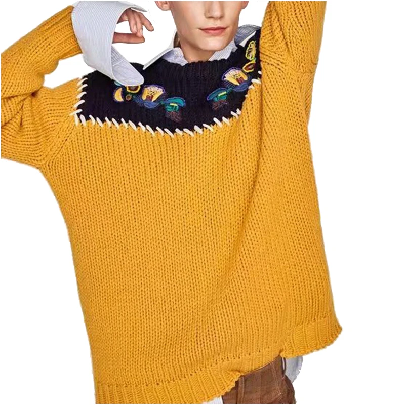 NYMPH 2017 Woman Sweater Knitted Flower Embroidery Pullovers Tops Long Sleeve Loose Female Casual Autumn Winter | Женская одежда