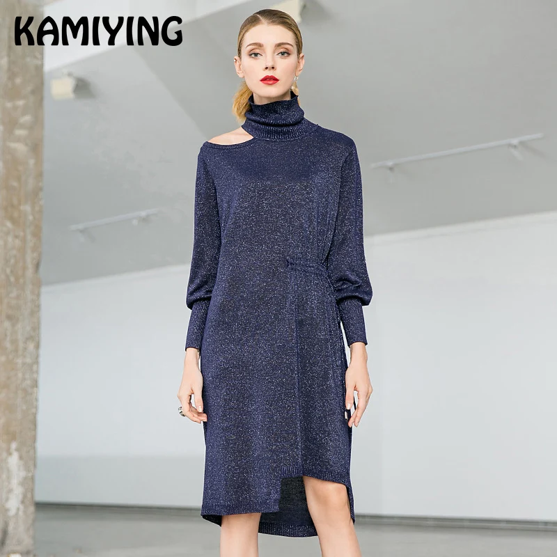 KAMIYING hoge hals gebreide jurk lange herfst en winter losse casual opengewerkte trui vrouwen tie holiday party dress PKHCW802 KAMIYING hoge hals gebreide jurk lange herfst en winter losse casual opengewerkte trui vrouwen tie holiday party dress PKHCW802