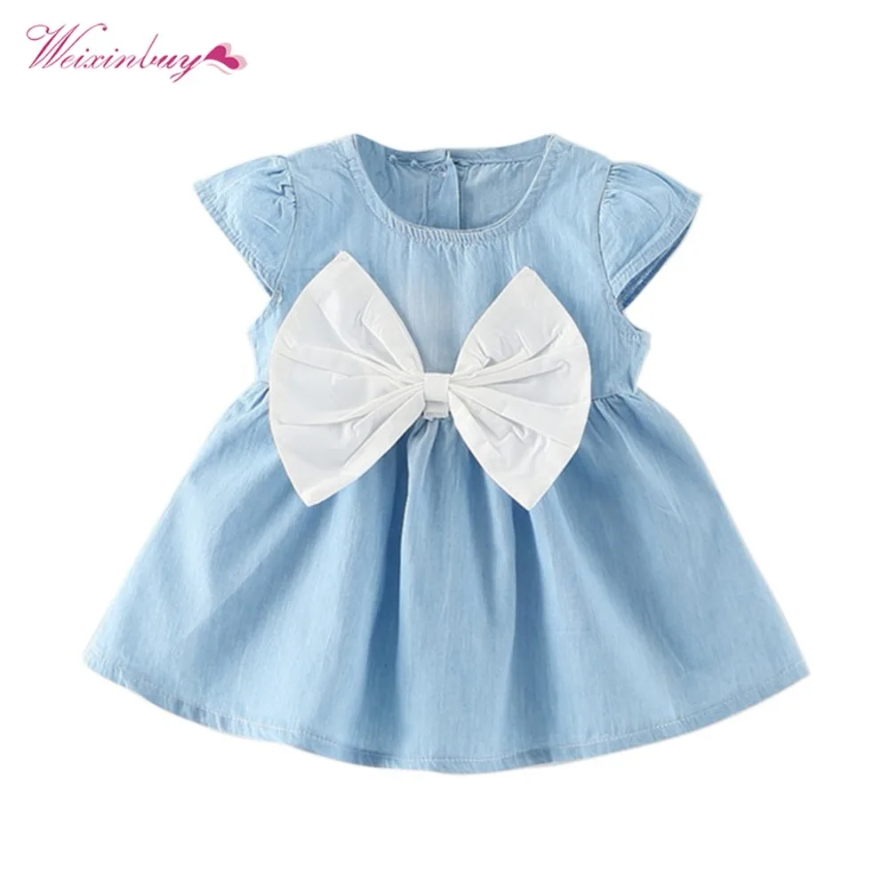 

Baby Girls Dress Bow-knot Design Mini Dress Children Baby Summer Style Fashion Party Princess Kids Short Sleeve Clothes