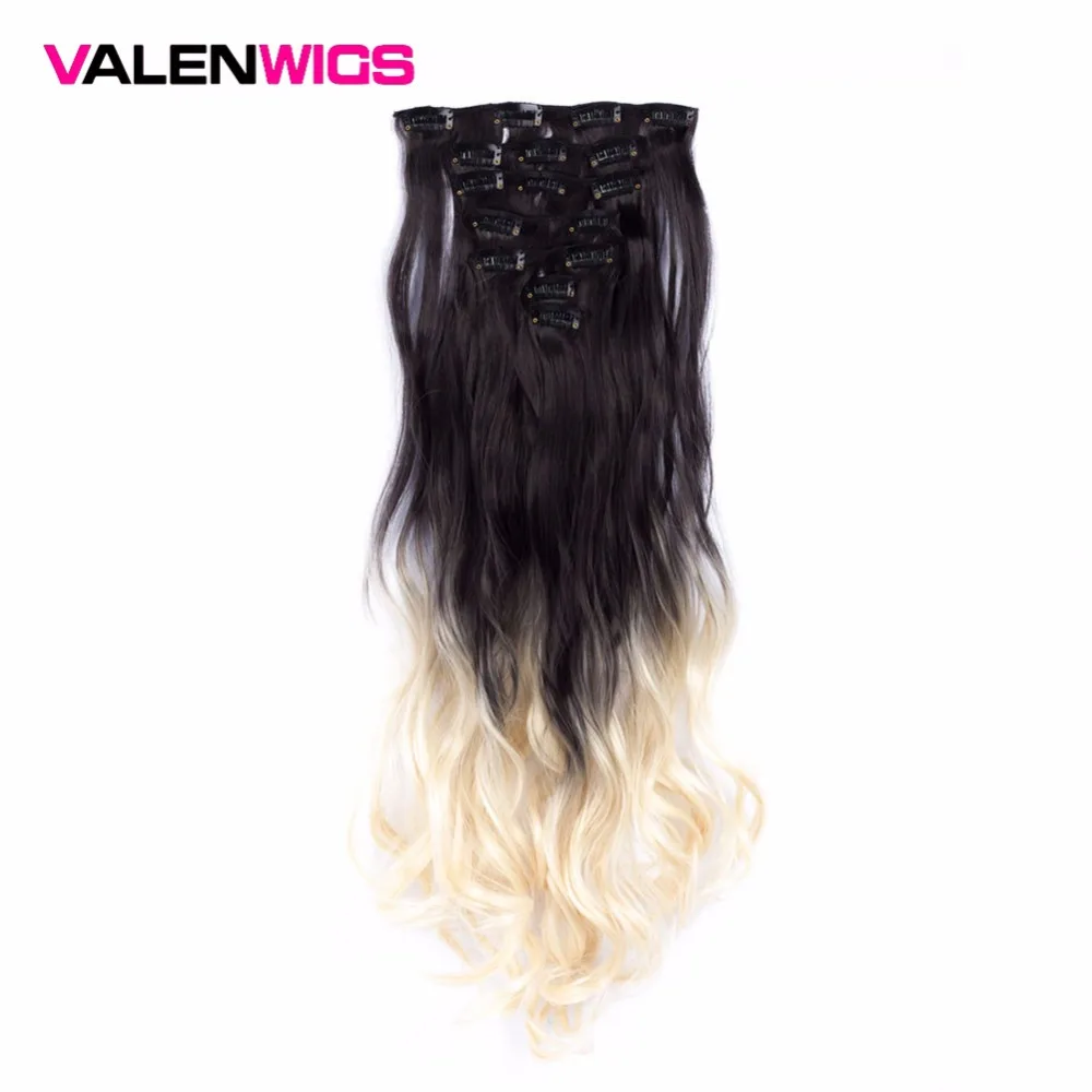 

Valenwigs 22" 130g Wavy 7pcs/set Clip In Synthetic Hair Extensions Women Fake Hair Piece Natural Ombre Hairpiece Heat Resistant
