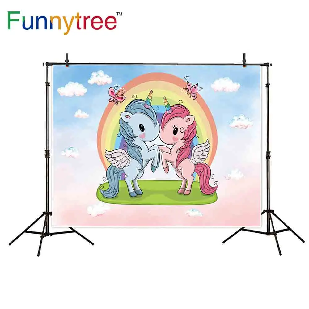 Funnytree Fotografi Backdropsunicorn Beberapa Rainbow Kartun Lucu
