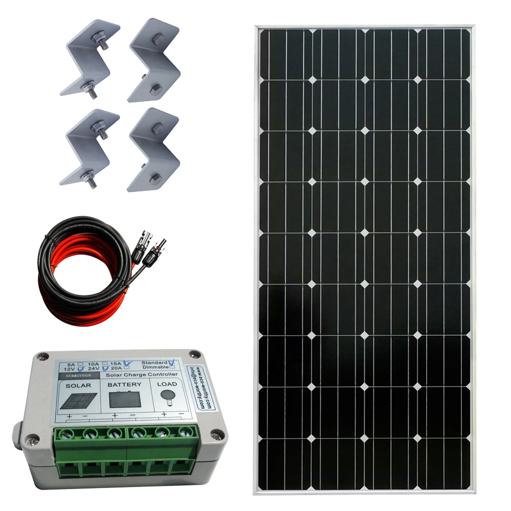 

New USA Stock 150 Watt COMPLETE KIT Off Grid system PV Solar Panel for 12V battey for RV Boat *