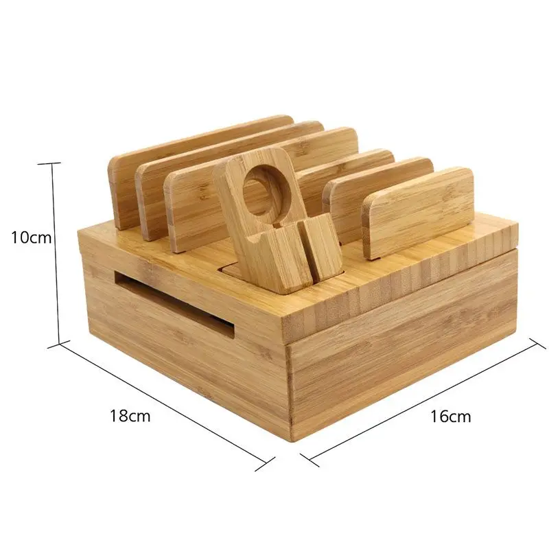 Acoki Bamboo 5-slot Removable Tablet Phone Stand Holder Desktop Cord Organizer Stand Multi-Devices Docking Station Acoki Bamboo 5-slot Removable Tablet Phone Stand Holder Desktop Cord Organizer Stand Multi-Devices Docking Station