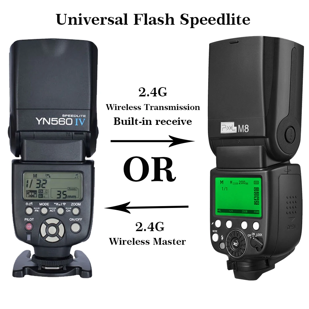 

Pixel M8 Or YN560IV YN 560IV YN-560IV Wireless 2.4G Universal Flash Speedlite for Canon Nikon Sony Pentax Olympus DSLR Cameras