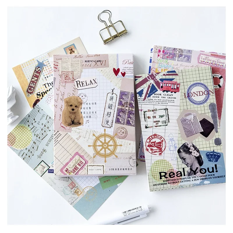 30Sheets/Set Creative Collage Time Postcard/Greeting Card/Message Card/Birthday Letter Envelope Gift Card