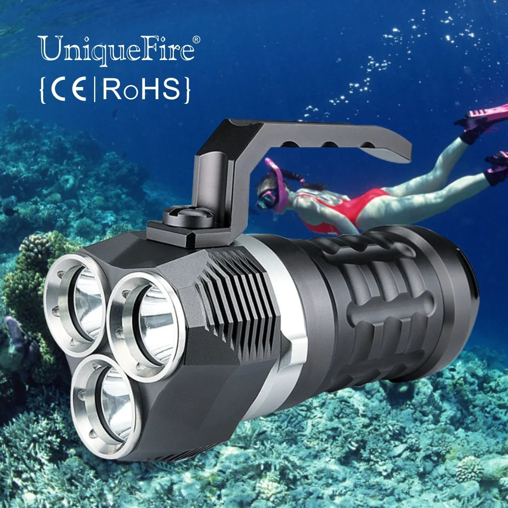 Uniquefire DT5 3*XM L2 Diving Flashlight 100 Meters Underwater 3000
