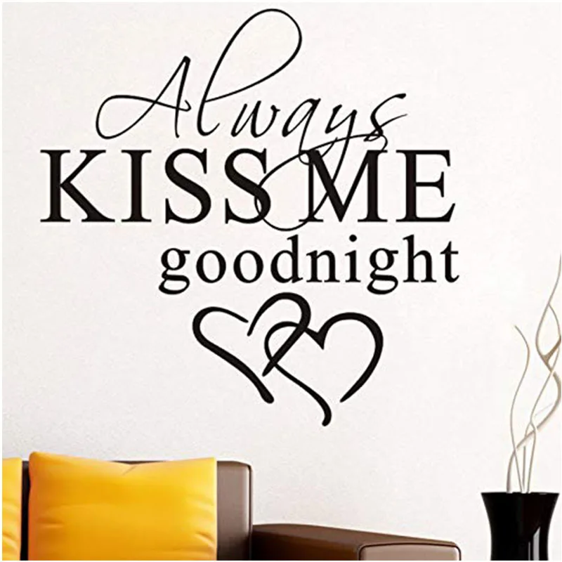 Always Kiss Me GOODNIGHT LOVE Quote Наклейки на стену спальни съемные наклейки DIY|Наклейки стену|